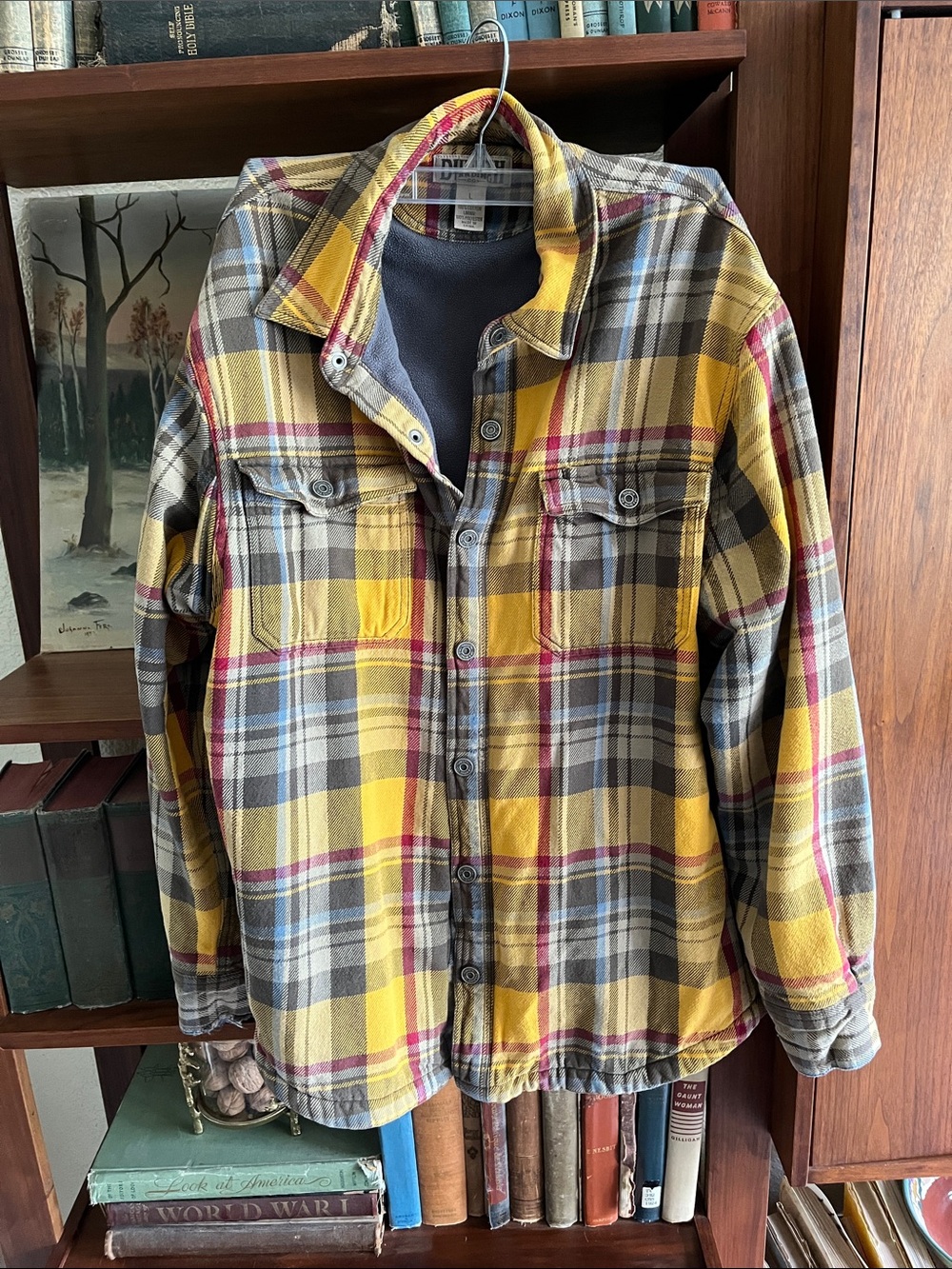 Duluth Trading Co Yellow and Gray Plaid Lightweight Shirt Jacket